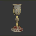 Silver Ornate Goblet With Carved Patterns And Red Base For Daily Household Use