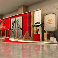Traditional Chinese Interior Display With Red Screens Golden Frames And Calligraphy Art 3d model