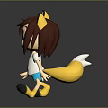 Cute Cartoon Character With Cat Ears Brown Hair Yellow Eyes And Tail