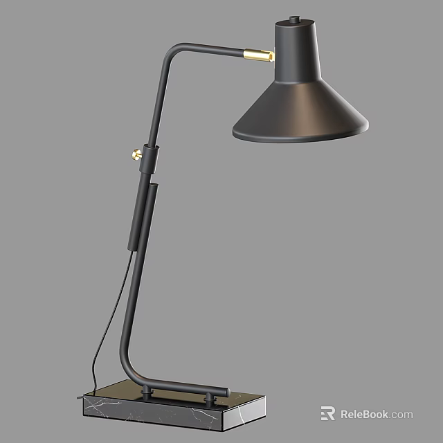 Modern Desk Lamp With Black Shade Adjustable Metal Arm And Wooden Base 3d model 