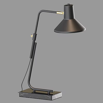 Modern Desk Lamp With Black Shade Adjustable Metal Arm And Wooden Base 3d model