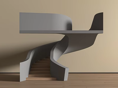 Modern Spiral Staircase With Gray Structure And Wooden Steps On Beige Wall Wooden Floor 3d model