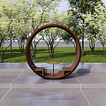 Circular Landscape Seat Creative Design With Green Trees Lawn And Outdoor Park Setting