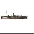 Vintage Steamship Model With Deck Structures Chimney Mast And Flag Details