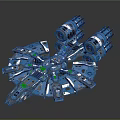 Blue Cosmic Spaceship Design With Circular Structure And Multiple Engines