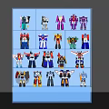 Colorful Action Figures Collection On Glass Display Shelf With Multiple Layers