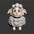 Cute Cartoon Sheep Game Movie Character With White Curly Wool Brown Eyebrows And Pink Nose
