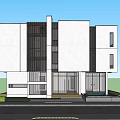 Modern Detached Villa With White Facade Large Glass Windows And Surrounding Greenery