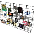 Creative Photo Wall with Various Posters Different Styles on Grid Background Using Clips 3d model