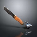 Decorative Hunting Knife With Carved Blade Wooden Handle And Metal Sheath