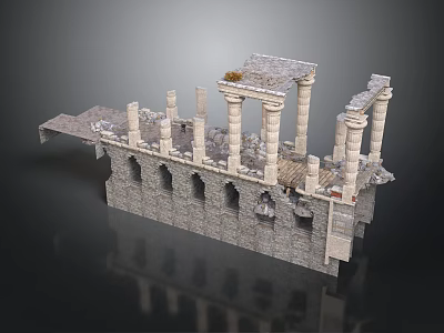Ancient Architectural Ruins With Multiple Stone Columns And Arched Walls 3d model