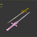 Two Ornate Medieval Swords With Double Edged Metal Blades Leather Wrapped Handles And Decorative Hilts