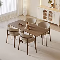 Modern Wooden Dining Table Set With Four Chairs Light Rug Window Curtains And Potted Plant