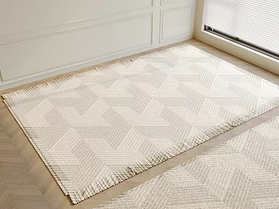 Square Rug With Light Beige Geometric Pattern On Wooden Floor In Bright Room 3d model