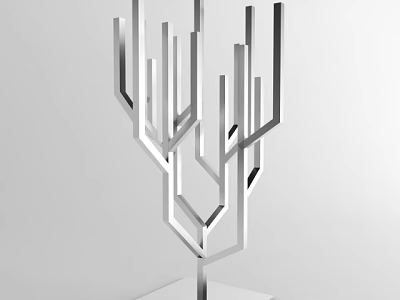 Modern Silver Metal Geometric Decor Set With Linear Branch Design 3d model