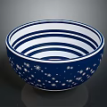 Blue And White Daily Use Bowl With Star Patterns And Concentric Circles
