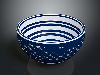 Blue And White Daily Use Bowl With Star Patterns And Concentric Circles 3d model