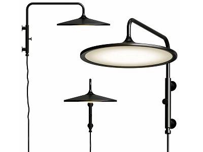 Stylish Modern Black Wall Lamps With Round Shades And Metal Brackets 3d model