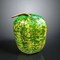 Fresh Green Yellow Spotted Melon with Brown Stem on Black Surface