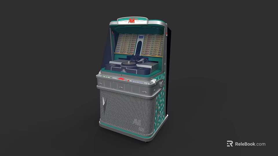 Retro Headphone Speaker With Jukebox Design Turntable Green Gray Finish And Speaker Grille 3d model 