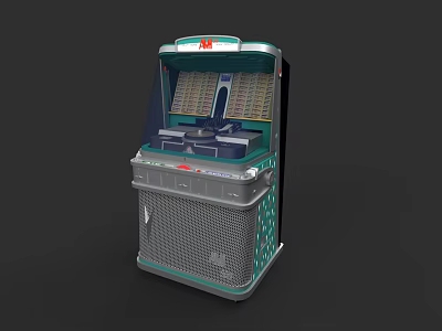 Retro Headphone Speaker With Jukebox Design Turntable Green Gray Finish And Speaker Grille 3d model