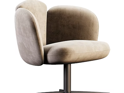 Modern Leisure Chair With Beige Fabric Upholstery And Rounded Back Metal Swivel Base 3d model