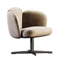 Modern Leisure Chair With Beige Fabric Upholstery And Rounded Back Metal Swivel Base