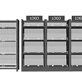 Black Retail Display Shelves With Multi Layer Grid Design And Top Logo Space 3d model