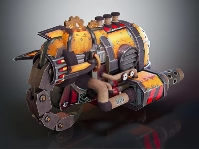 Steampunk Mechanical Creature Design With Yellow Orange Color Scheme And Pipes Gears 3d model