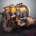 Steampunk Mechanical Creature Design With Yellow Orange Color Scheme And Pipes Gears
