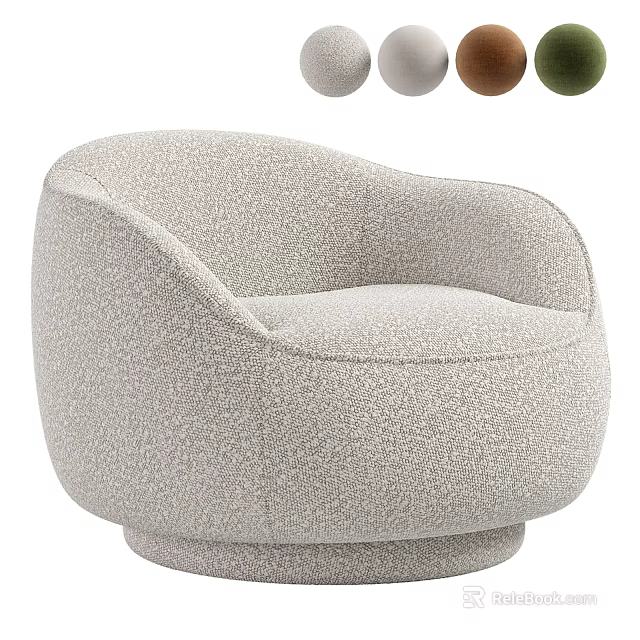 Modern Single Seater Sofa With Textured Fabric Curved Design Round Base And Multiple Colors 3d model 