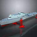Gray Warship Model With Red Supports And Number 111 On Gray Hull