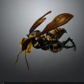 Realistic Wasp Model With Yellow And Black Stripes And Brown Wings On Dark Background