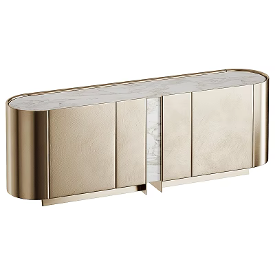 Modern Gold Metal Sideboard With Leather Doors And Marble Top Design 3d model