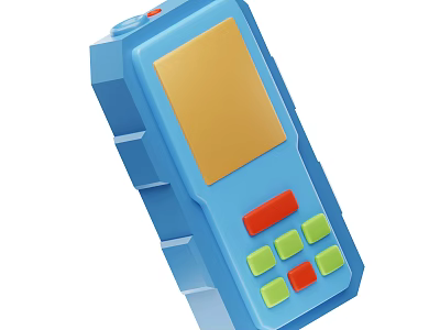 Blue Toy Mobile Phone With Yellow Screen And Red Green Buttons 3d model