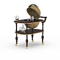 Stylish Bar Cart With Globe Design Featuring Wine Glasses And Bottles