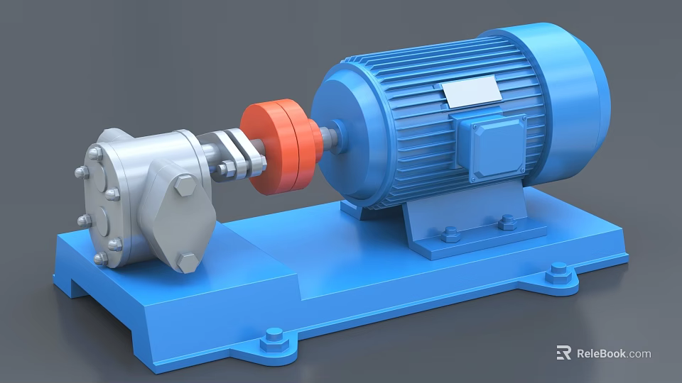 Industrial Blue Motor And Silver Pump With Orange Coupling On Blue Base 3d model 