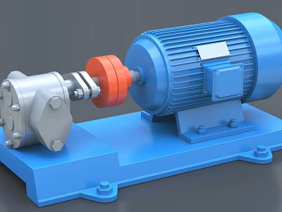 Industrial Blue Motor And Silver Pump With Orange Coupling On Blue Base 3d model