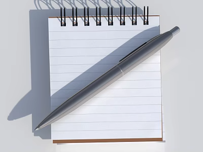 Spiral Bound Notebook With Silver Pen On Lined Paper Gray Background 3d model