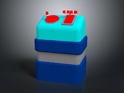 Colorful Stacked Container Structure With Blue Light Blue Gray White Layers And Red Top Details 3d model
