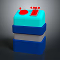 Colorful Stacked Container Structure With Blue Light Blue Gray White Layers And Red Top Details
