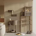 Modern Cat Tree with Multi level Platforms and Cozy Cat Condo in Living Room Interior
