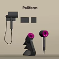 Poliform Wall Mounted Hair Dryers With Pink Nozzles And Stand