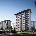 Modern Residential Building Complex With Landscaped Garden Trees And Lawns