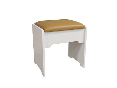 White Frame Stool Featuring Brown Padded Seat For Modern Home Decor 3d model