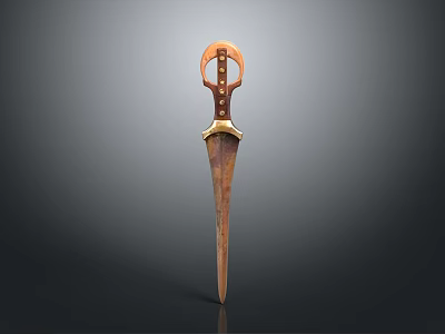 Traditional Handcrafted Knife With Brown Wooden Handle And Golden Metal Blade 3d model