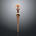 Traditional Handcrafted Knife With Brown Wooden Handle And Golden Metal Blade