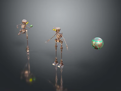 Game Movie Characters Skeleton Robots With Yellow Eyes And Green Orb 3d model
