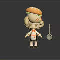 Burger Head Chef Character Wearing Apron Holding Spoon in Kitchen Style Design