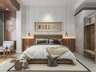 Quiet guest room hotel guest room inn hotel guest room bedside background wall wardrobe big bed room leisure chair 3d model